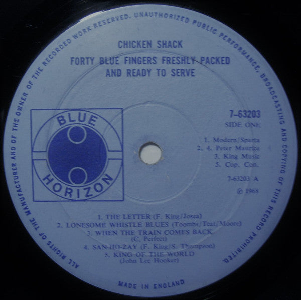 Chicken Shack Forty Blue Fingers, Freshly Packed And Ready To Serve - VINYL LP