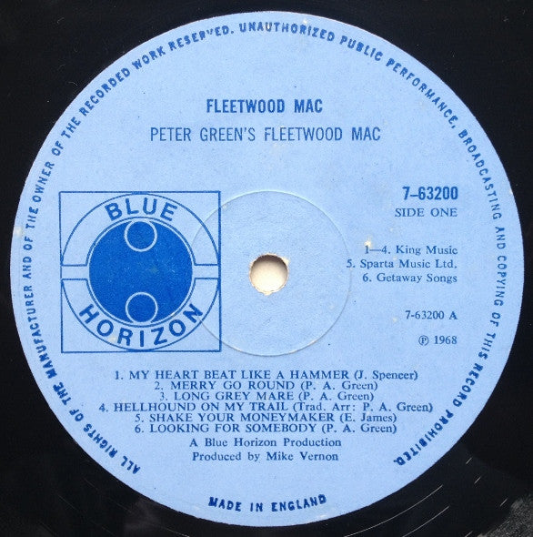 Peter Green's Fleetwood Mac s/t - VINYL LP - ORIGINAL MONO on BLUE HORIZON