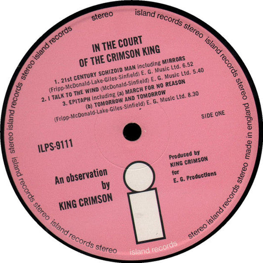 King Crimson In The Court Of The Crimson King - ORIGINAL 1969 Pink 'i' Label VINYL LP