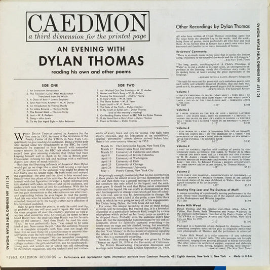 An Evening With Dylan Thomas Reading His Own And Other Poems | Near Mint (NM) Excellent (EX) Retro Vinyl Club