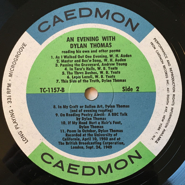 An Evening With Dylan Thomas Reading His Own And Other Poems | Near Mint (NM) Excellent (EX) Retro Vinyl Club