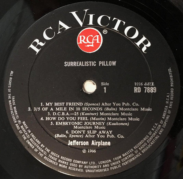 Jefferson Airplane Surrealistic Pillow - VINYL LP - ORIGINAL MONO