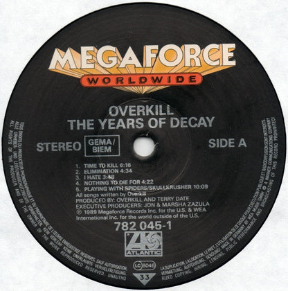 Overkill The Years Of Decay - VINYL LP