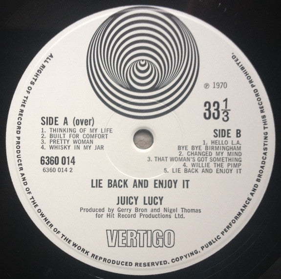 Juicy Lucy Lie Back And Enjoy It - ORIGINAL 1970 ISSUE VINYL LP