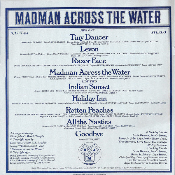 Elton John Madman Across The Water - ORIGINAL VINYL LP
