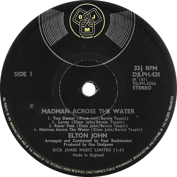 Elton John Madman Across The Water - ORIGINAL VINYL LP