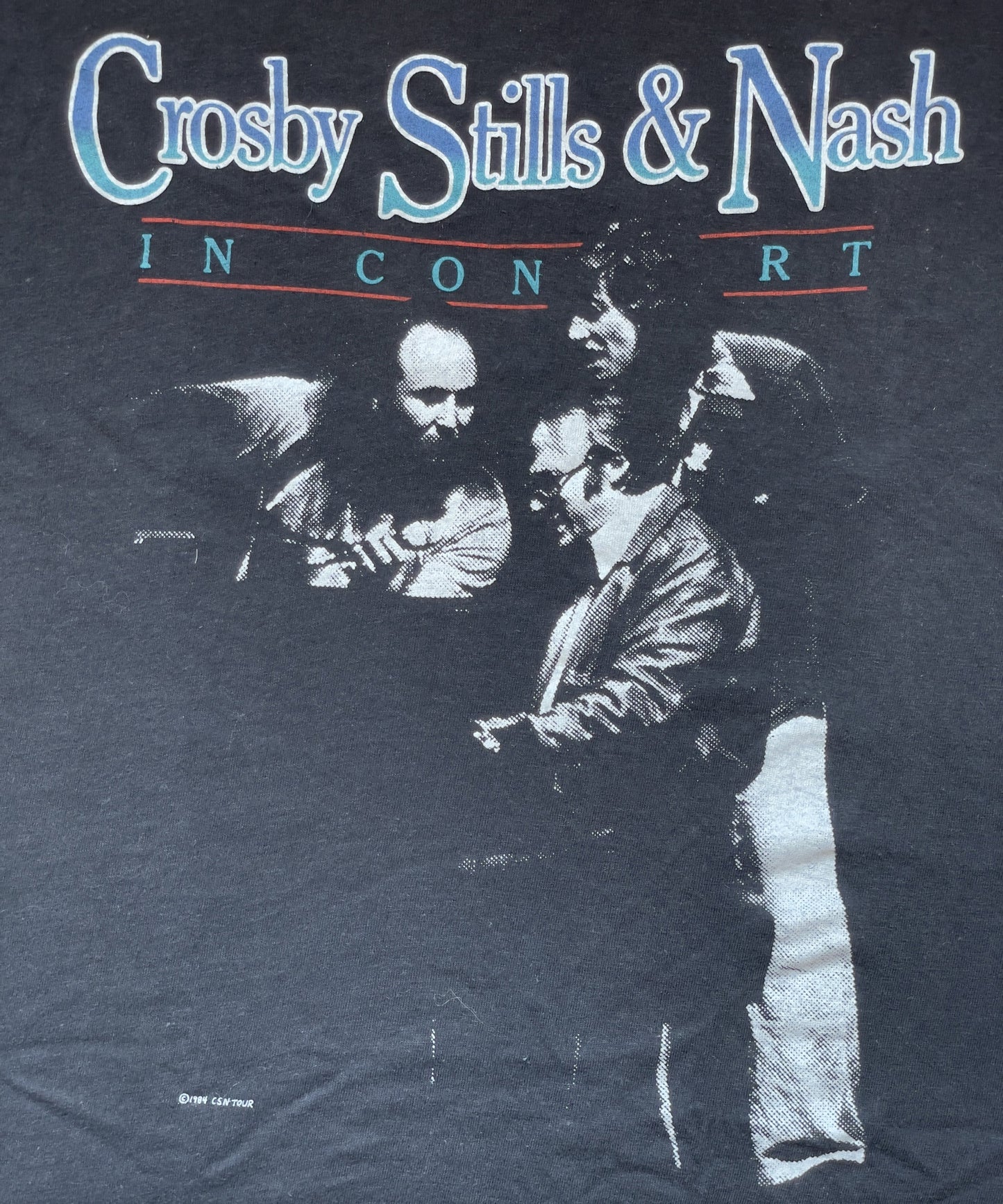 In Concert 1984 Two-Sided Black Shirt | Men's 100% Cotton Large Short Sleeve T-Shirt | Retro Vinyl Club