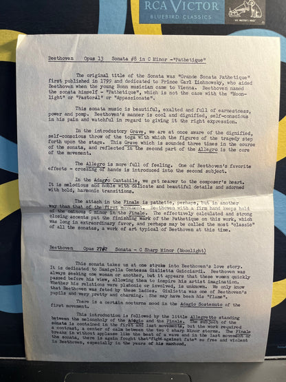 "Moonlight" And Pathétique" Sonatas | Near Mint (NM) Excellent (EX) Retro Vinyl Club