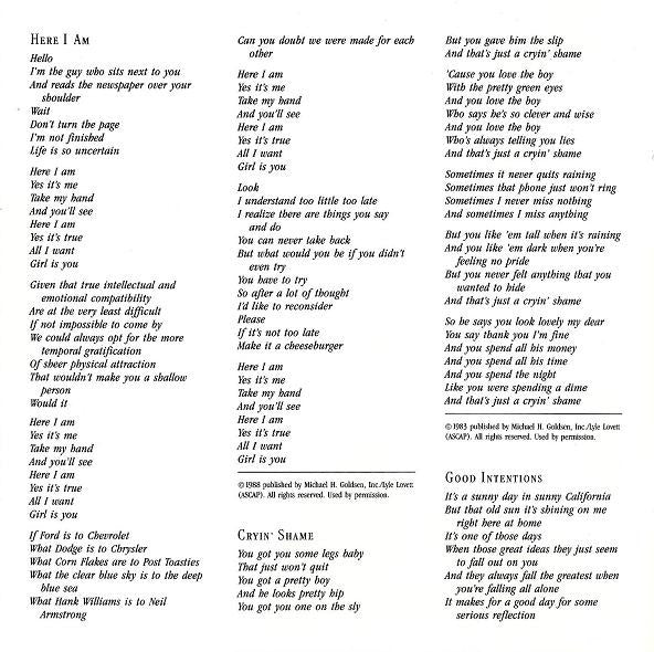 Lyle Lovett And His Large Band (CD) |   Retro Vinyl Club