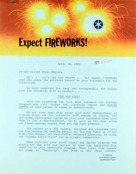 "One Man Opry" Bob Hacker Plays The Yamaha Electone D-80 (VINYL) | Near Mint (NM) Excellent (EX) Retro Vinyl Club