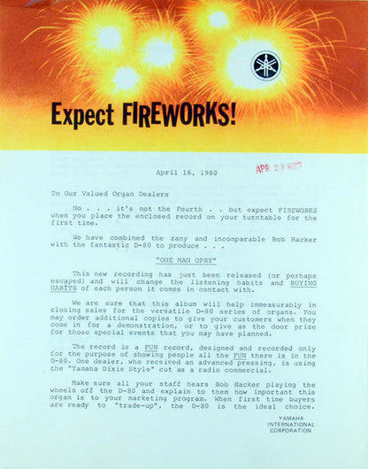 "One Man Opry" Bob Hacker Plays The Yamaha Electone D-80 (VINYL) | Near Mint (NM) Excellent (EX) Retro Vinyl Club