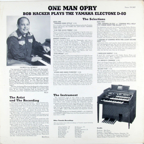"One Man Opry" Bob Hacker Plays The Yamaha Electone D-80 (VINYL) | Near Mint (NM) Excellent (EX) Retro Vinyl Club
