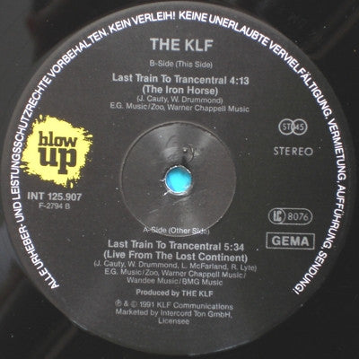 The KLF ‎Last Train To Trancentral (Live From The Lost Continent) - VINYL 12"