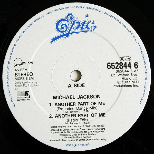 Michael Jackson Another Part Of Me - VINYL 12" -ORIGINAL ISSUE
