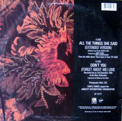 All The Things She Said / Don't You (Forget About Me) Live (VINYL) | Excellent (EX) Near Mint (NM) Retro Vinyl Club