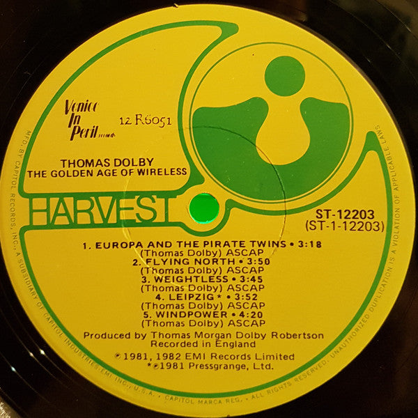 Thomas Dolby The Golden Age Of Wireless - USA issue VINYL LP