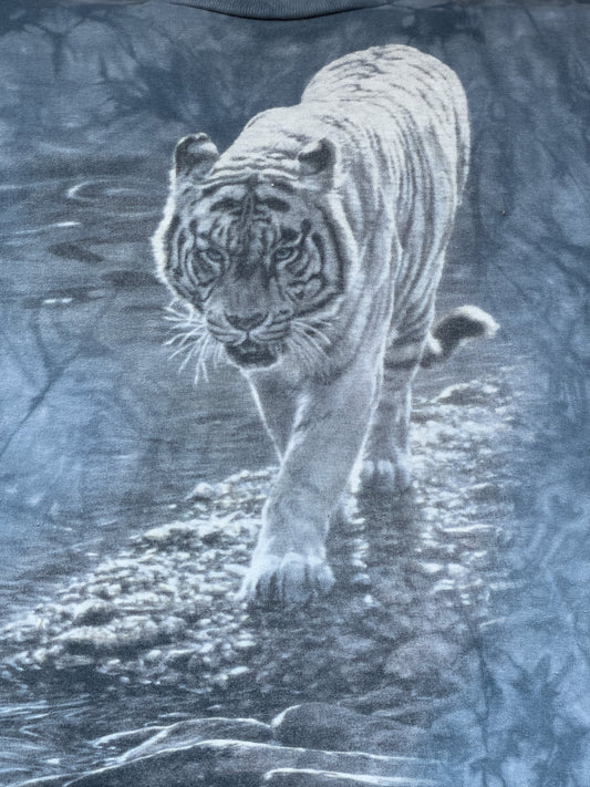 2004 White Tiger Nature Tie Dye Shirt | Men's 100% Cotton L Short Sleeve T-Shirt | Retro Vinyl Club