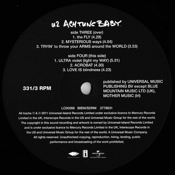 U2 ‎Achtung Baby - 2 x VINYL LP