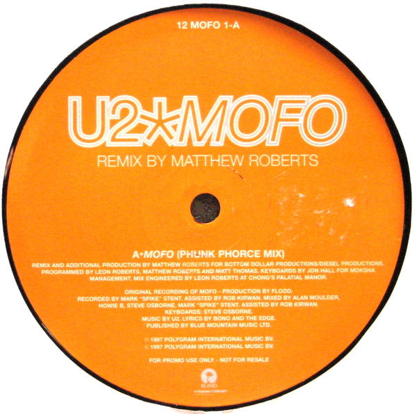 U2 ‎Mofo - PROMO Only Issue VINYL 12" in Custom Die Cut Cover