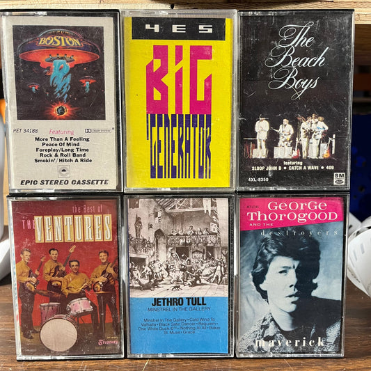6 CASSETTE LOT / BOSTON / YES / BEACH BOYS / VENTURES / JETHRO TULL / GEORGE THOROGOOD | Very Good Plus (VG+) Very Good Plus (VG+) Retro Vinyl Club