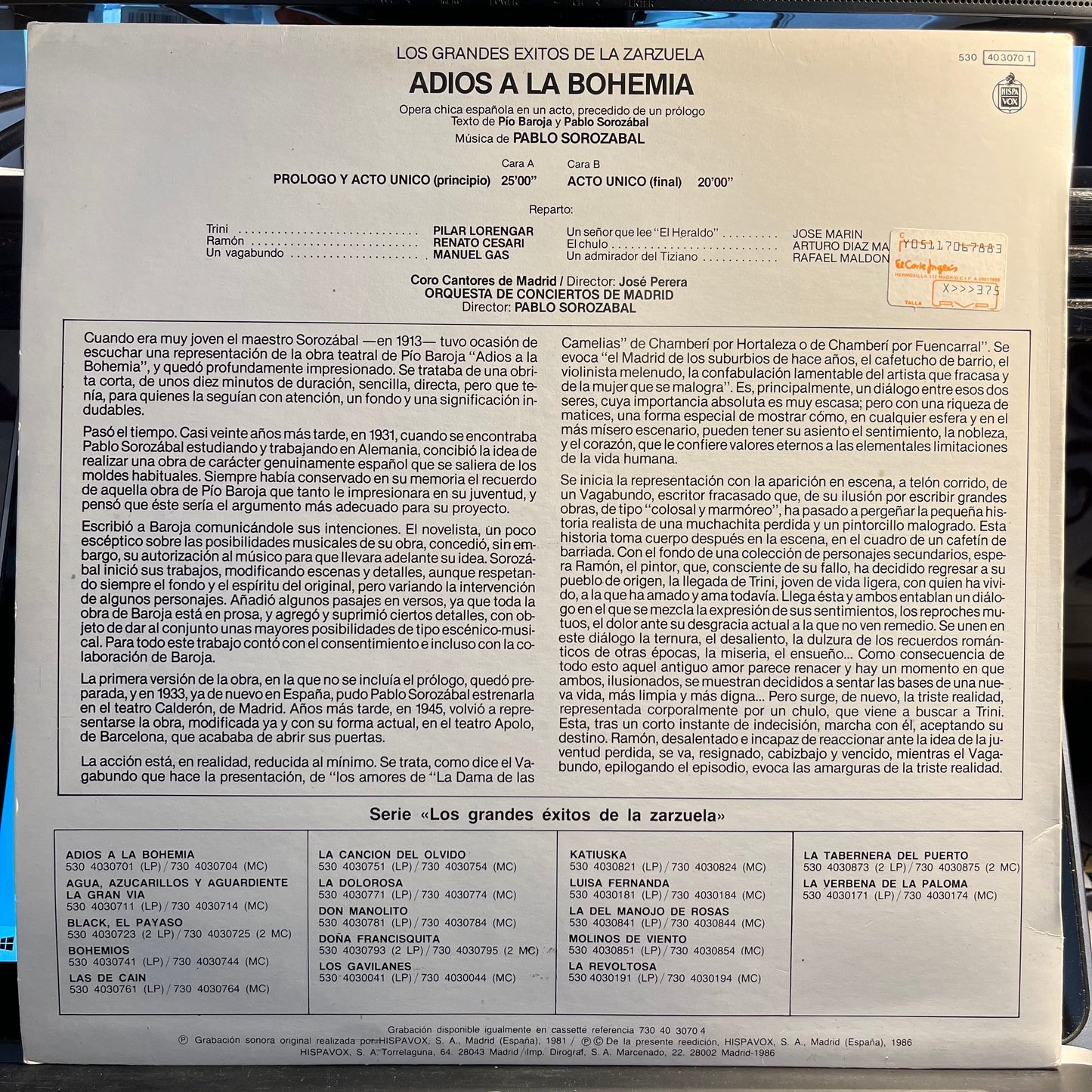 Adios A La Bohemia | Excellent (EX) Near Mint (NM) Retro Vinyl Club